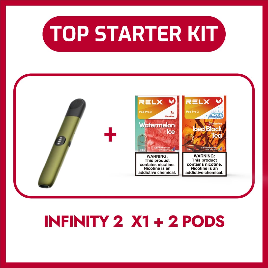 RELX Infinity 2 Starter-Friendly Bundle (Device + Watermelon Ice & Iced Black Tea Pods) 1 RELX Infinity 2 Starter-Friendly Bundle (Device + Watermelon Ice & Iced Black Tea Pods)